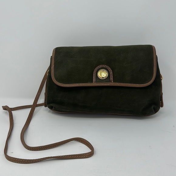 Enrique Loewe Knappe Vintage Forest Green Suede Crossbody Purse - Picture 2 of 13